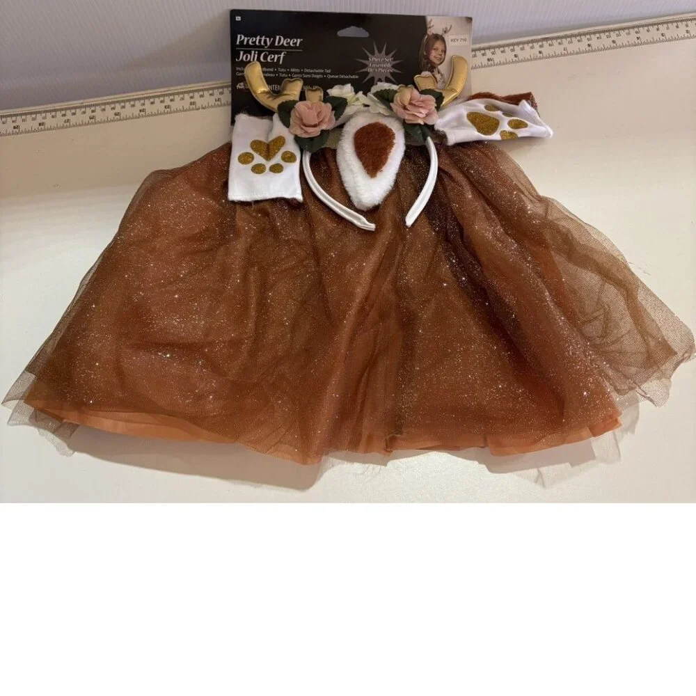 Reindeer Tutu Skirt & Headband Halloween Accessory Costume 5 Pc Girls 4+